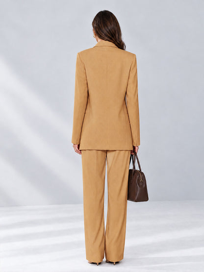 Gold 2 Pieces Wide-Leg Notched Lapel One Button Women's Suits
