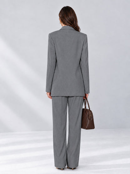 Gray 2 Pieces Wide-Leg Notched Lapel One Button Women's Suits