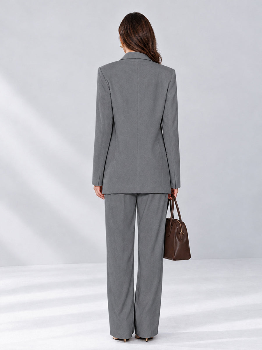 Gray 2 Pieces Wide-Leg Notched Lapel One Button Women's Suits