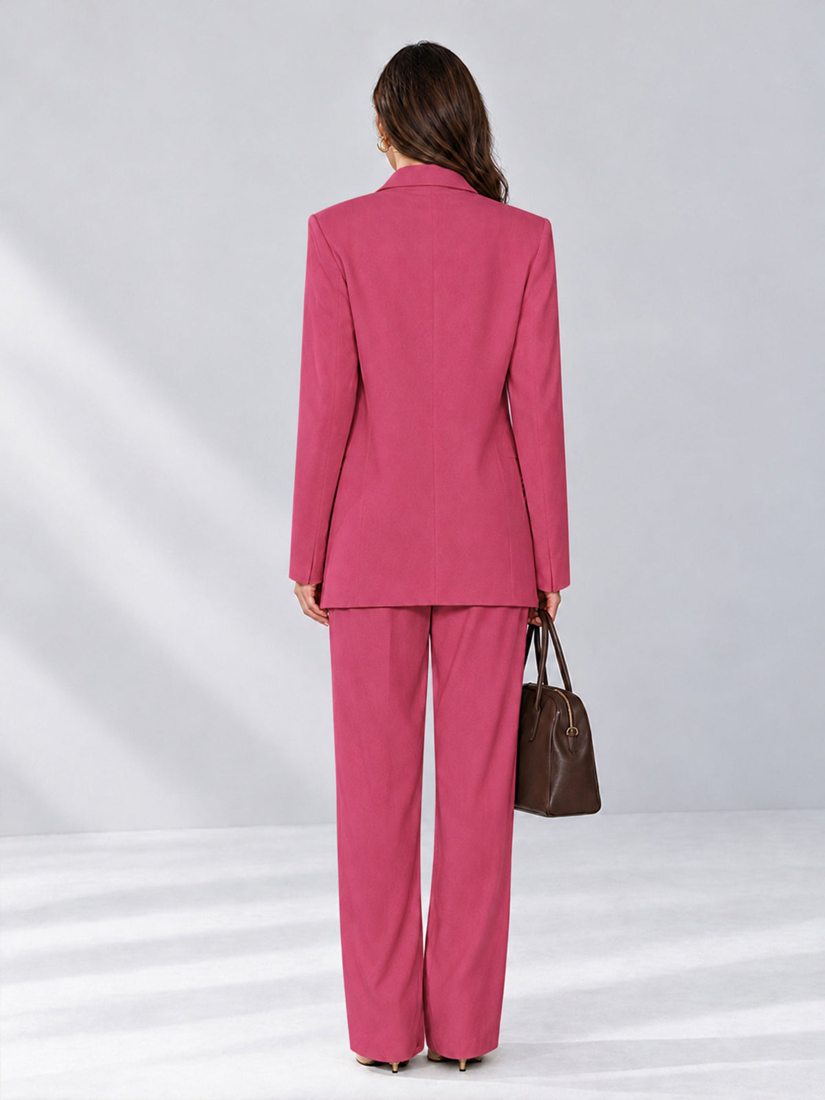 Hot Pink 2 Pieces Wide-Leg Notched Lapel One Button Women's Suits