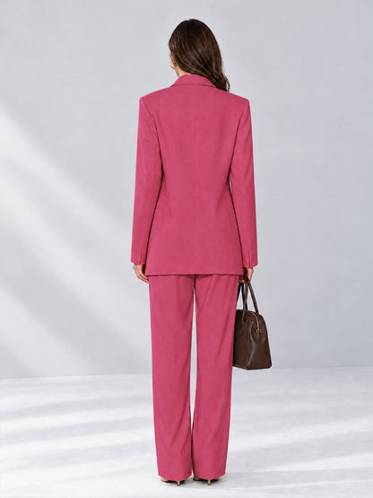 Hot Pink 2 Pieces Wide-Leg Notched Lapel One Button Women's Suits