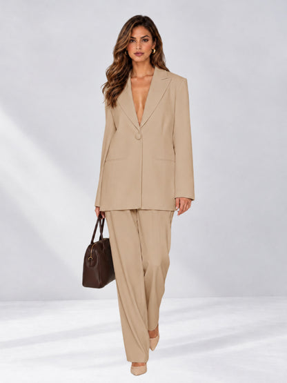 Khaki 2 Pieces Wide-Leg Notched Lapel One Button Women's Suits