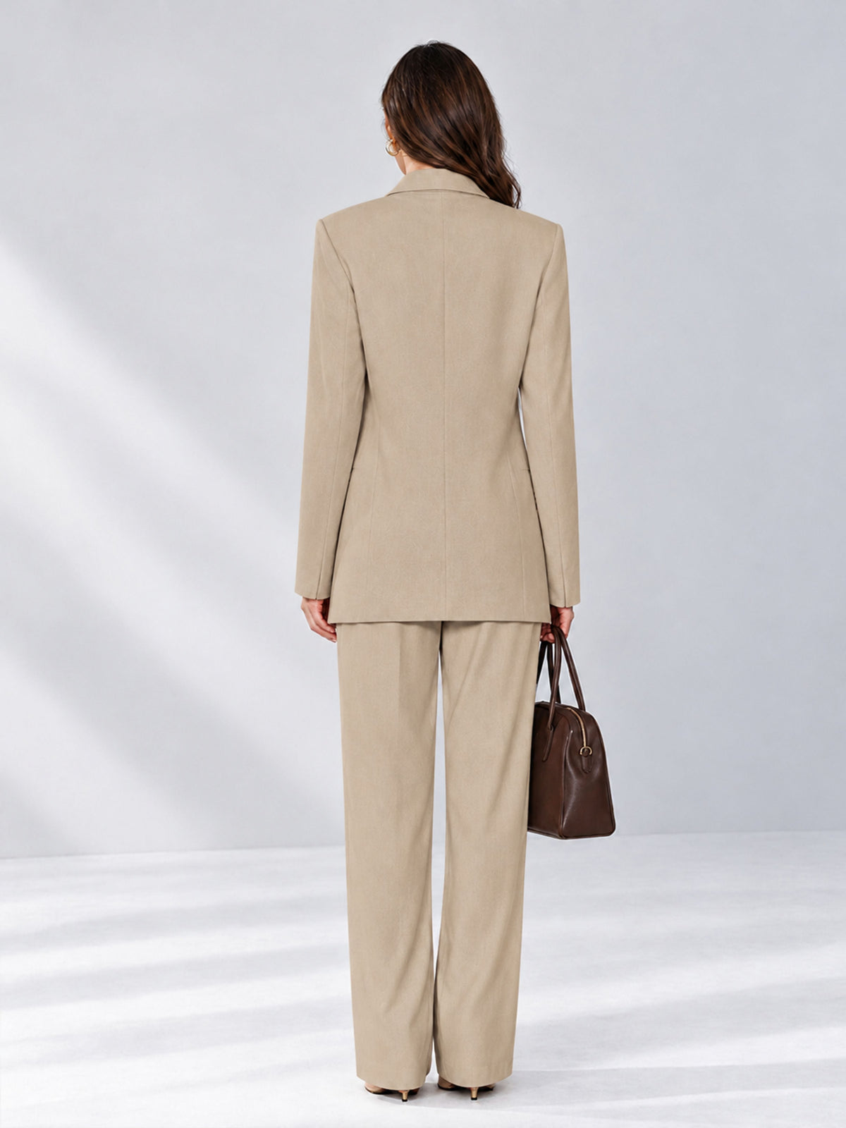 Khaki 2 Pieces Wide-Leg Notched Lapel One Button Women's Suits