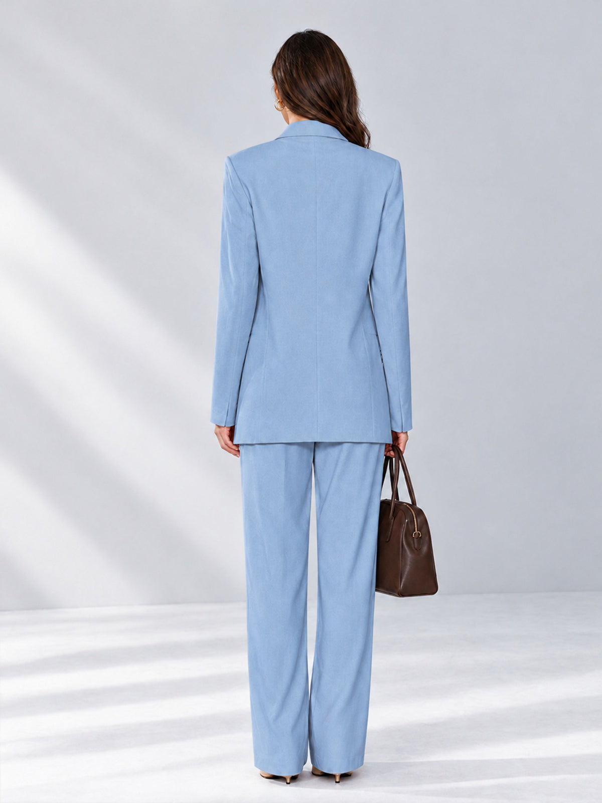Light Blue 2 Pieces Wide-Leg Notched Lapel One Button Women's Suits