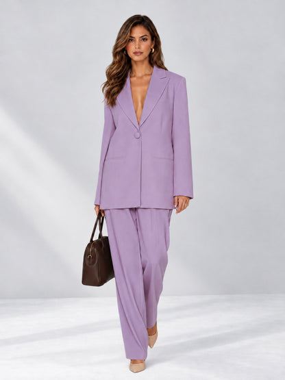 Lilac 2 Pieces Wide-Leg Notched Lapel One Button Women's Suits