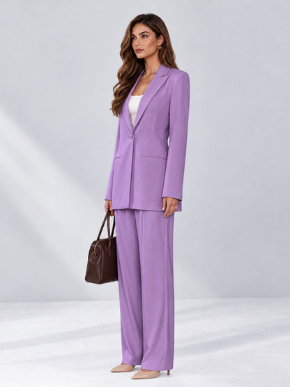 Lilac 2 Pieces Wide-Leg Notched Lapel One Button Women's Suits