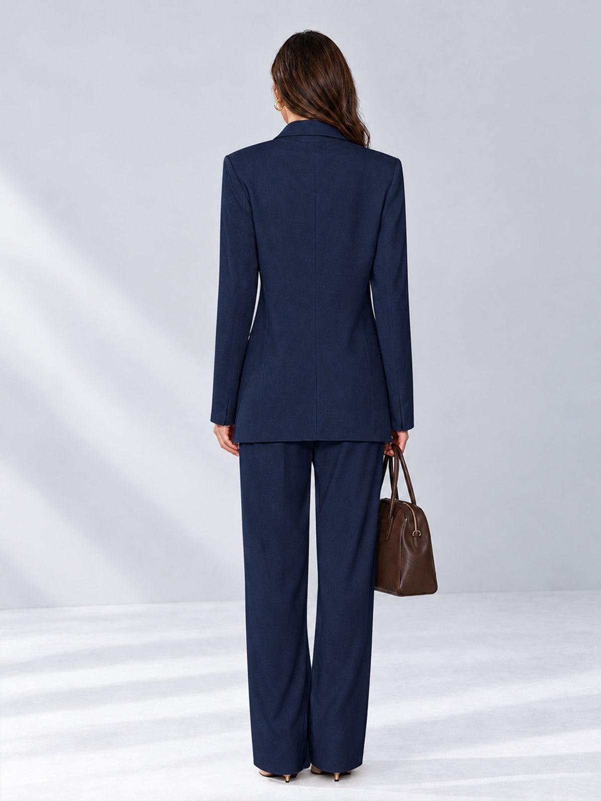 Navy Blue 2 Pieces Wide-Leg Notched Lapel One Button Women's Suits