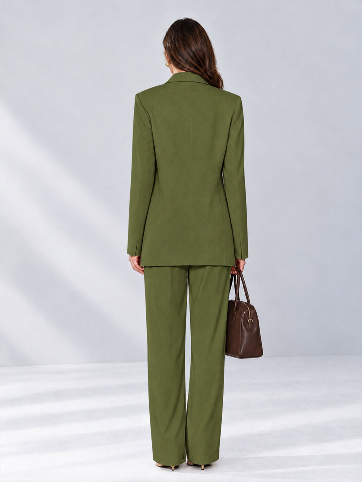 Olive Green 2 Pieces Wide-Leg Notched Lapel One Button Women's Suits