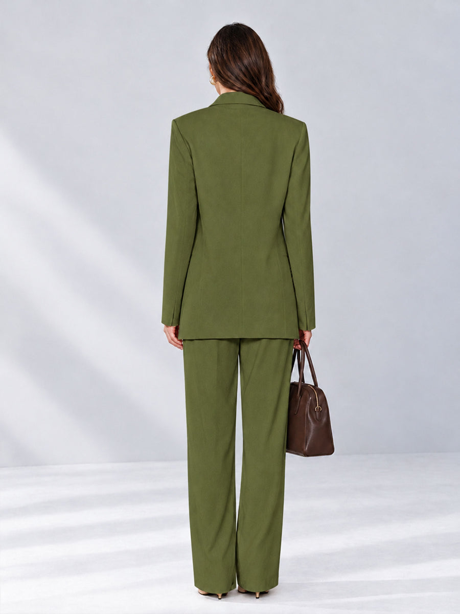 Olive Green 2 Pieces Wide-Leg Notched Lapel One Button Women's Suits