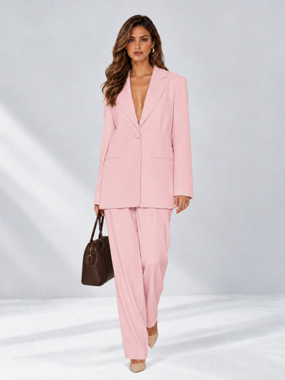 Pink 2 Pieces Wide-Leg Notched Lapel One Button Women's Suits