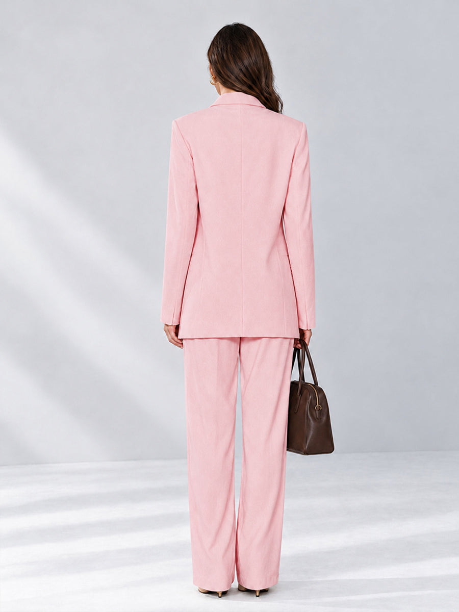 Pink 2 Pieces Wide-Leg Notched Lapel One Button Women's Suits
