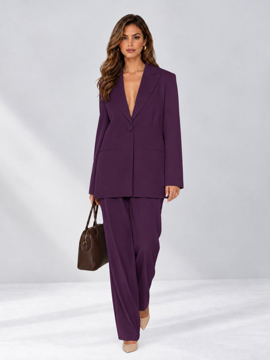 Plum 2 Pieces Wide-Leg Notched Lapel One Button Women's Suits