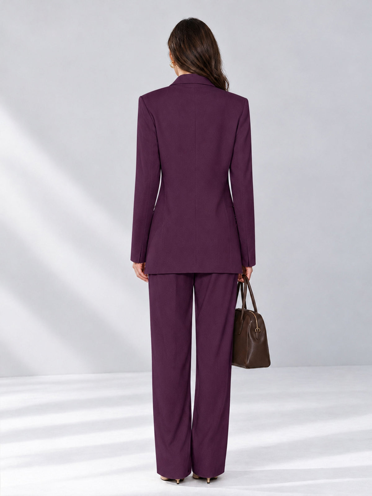 Plum 2 Pieces Wide-Leg Notched Lapel One Button Women's Suits