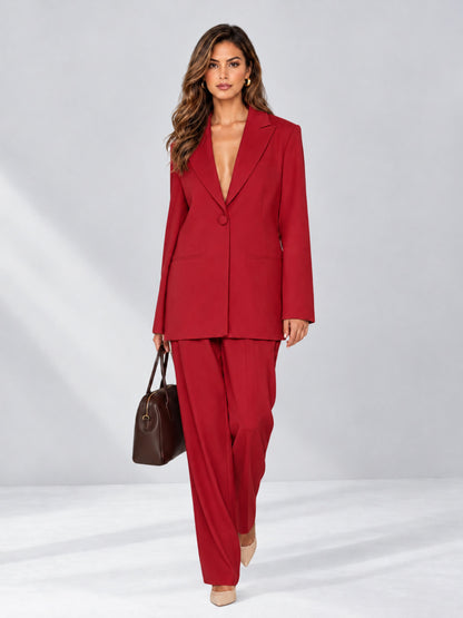 Red 2 Pieces Wide-Leg Notched Lapel One Button Women's Suits