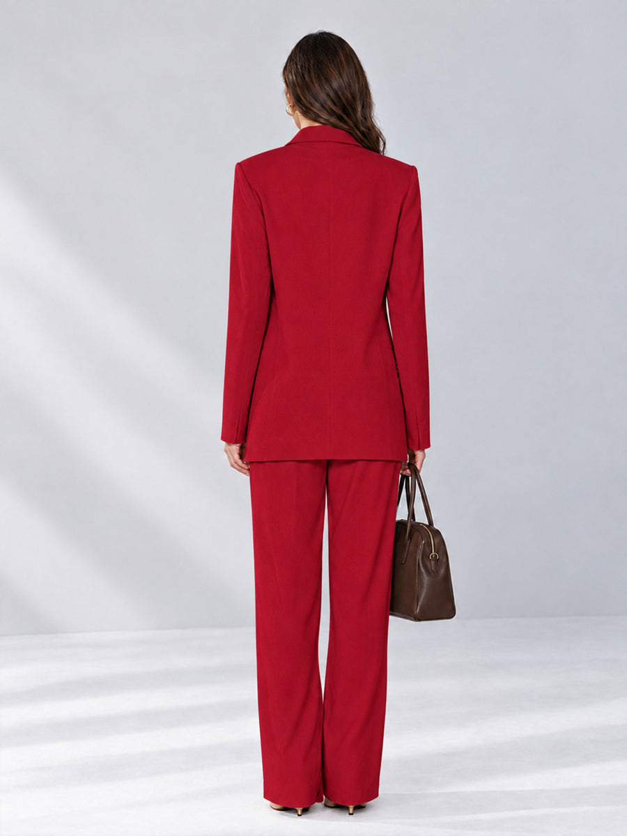 Red 2 Pieces Wide-Leg Notched Lapel One Button Women's Suits