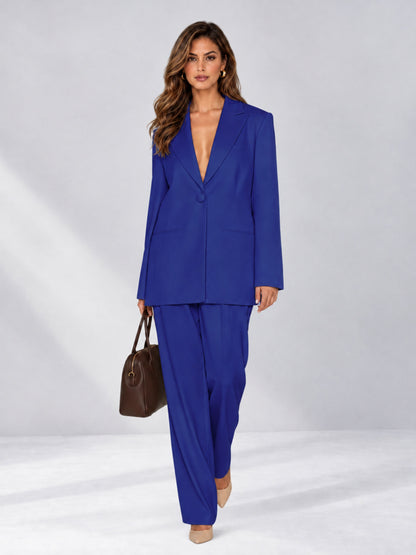 Royal Blue 2 Pieces Wide-Leg Notched Lapel One Button Women's Suits