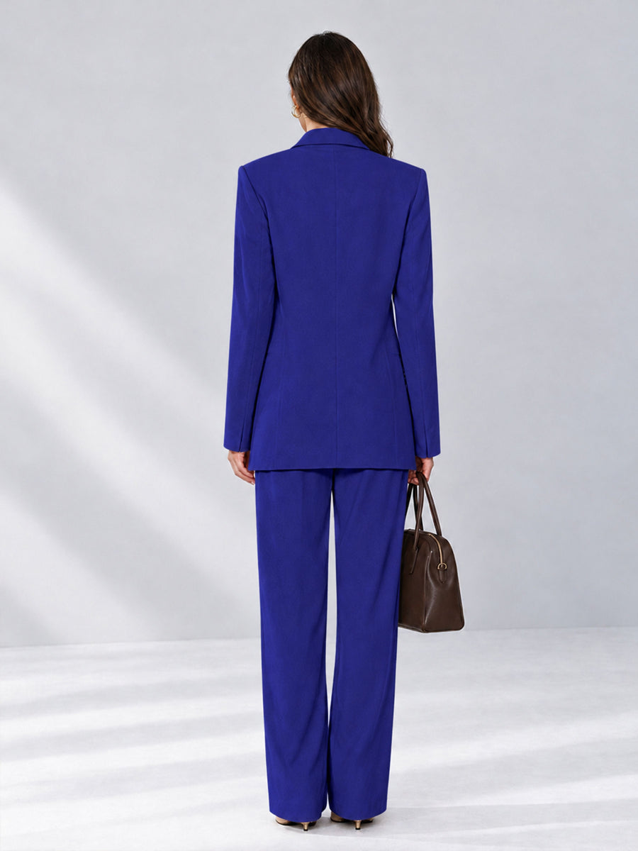 Royal Blue 2 Pieces Wide-Leg Notched Lapel One Button Women's Suits