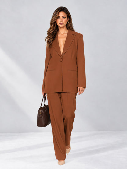 Rust 2 Pieces Wide-Leg Notched Lapel One Button Women's Suits
