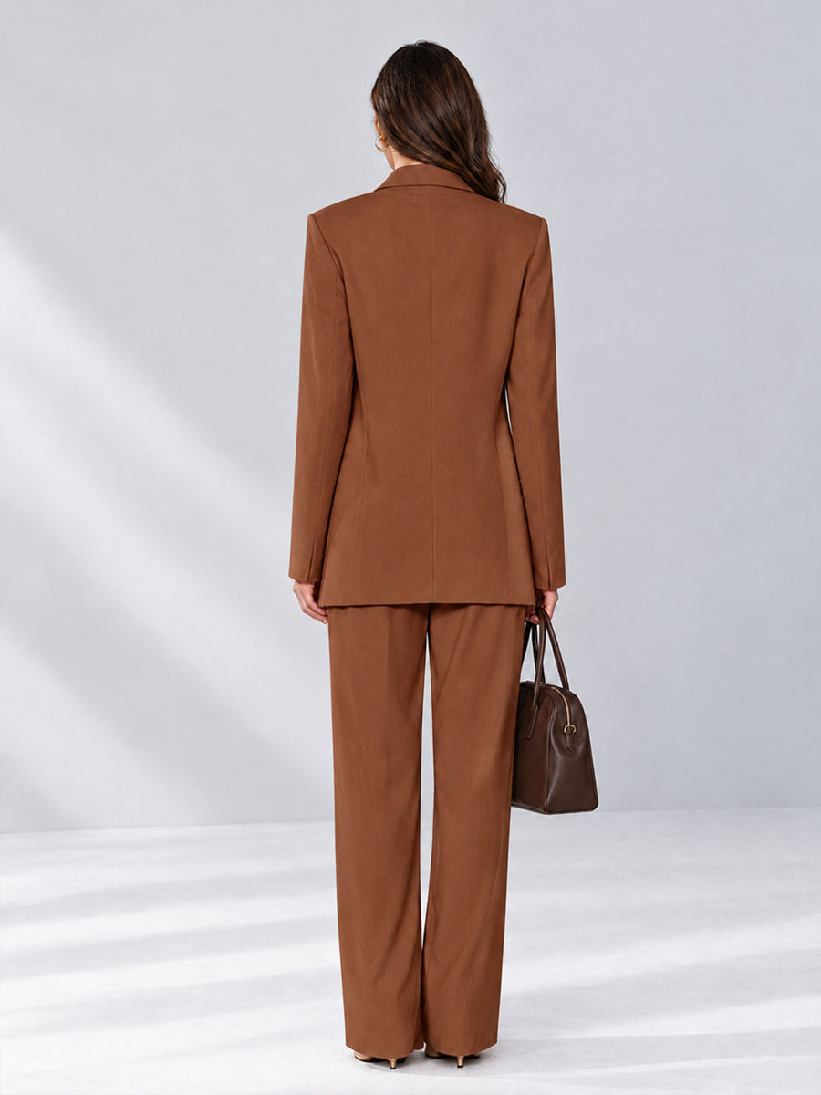 Rust 2 Pieces Wide-Leg Notched Lapel One Button Women's Suits