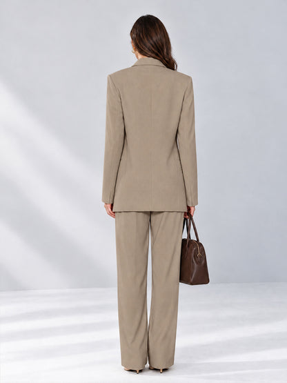 Taupe 2 Pieces Wide-Leg Notched Lapel One Button Women's Suits