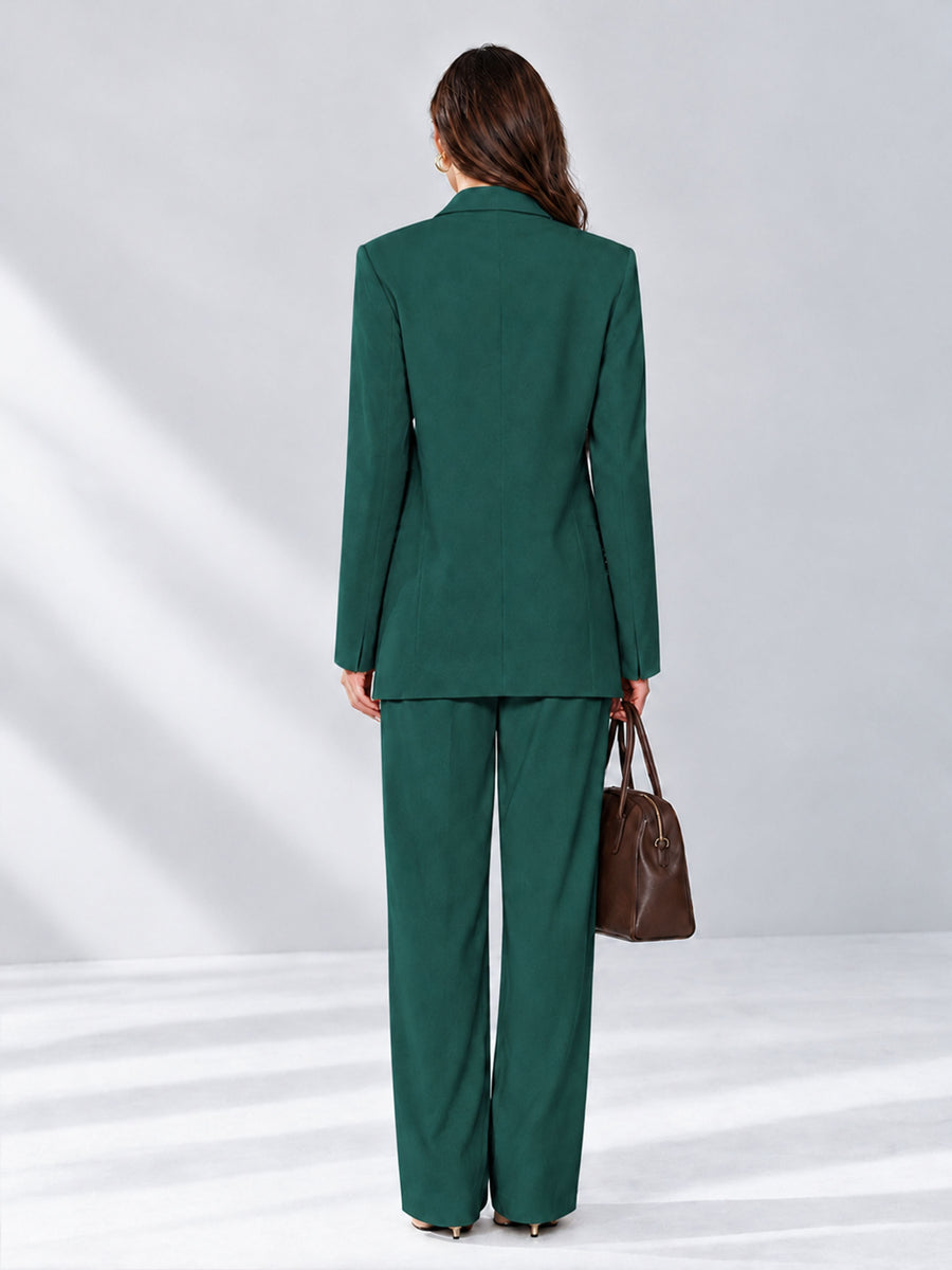 Teal 2 Pieces Wide-Leg Notched Lapel One Button Women's Suits