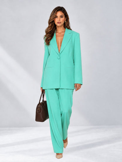 Turquoise 2 Pieces Wide-Leg Notched Lapel One Button Women's Suits