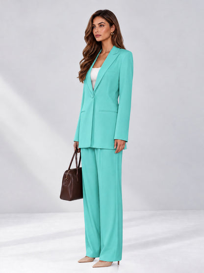 Turquoise 2 Pieces Wide-Leg Notched Lapel One Button Women's Suits