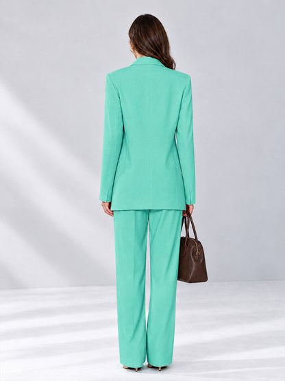 Turquoise 2 Pieces Wide-Leg Notched Lapel One Button Women's Suits