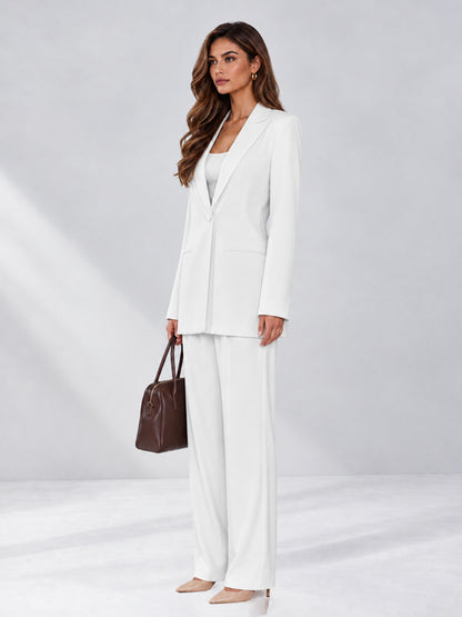 White 2 Pieces Wide-Leg Notched Lapel One Button Women's Suits