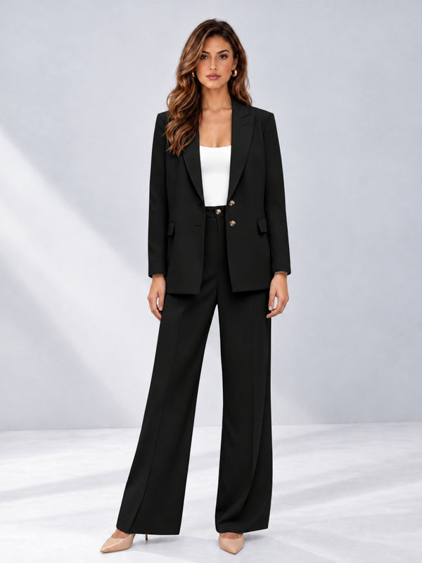 Black 2 Pieces Wide-Leg Suit Women's Suits 