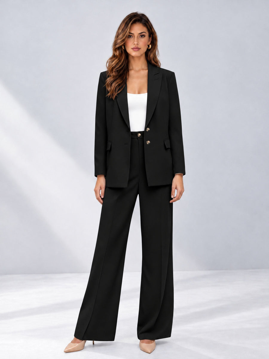 Black 2 Pieces Wide-Leg Suit Women's Suits 