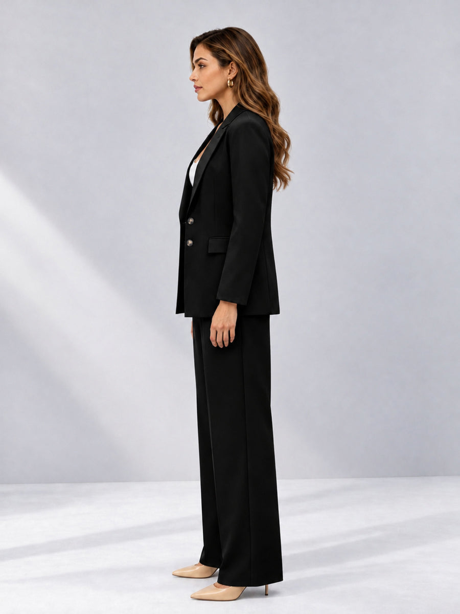 Black 2 Pieces Wide-Leg Suit Women's Suits 