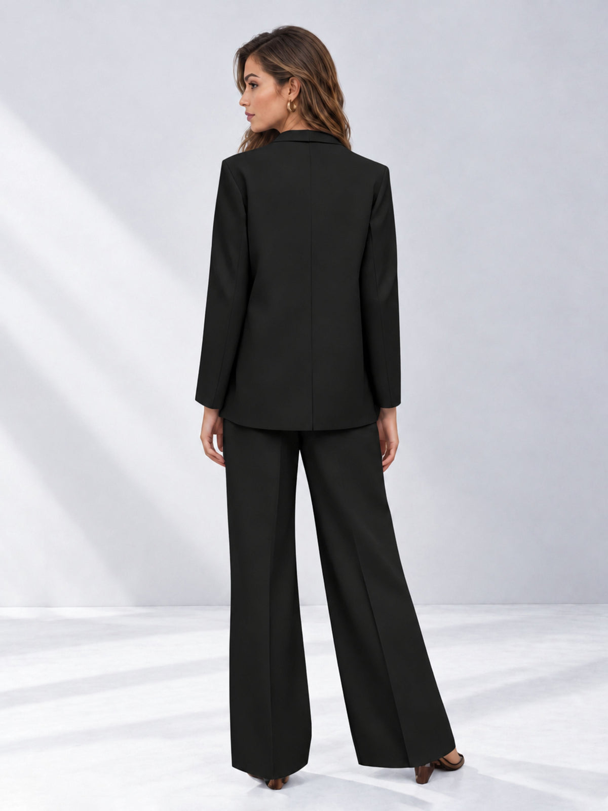 Black 2 Pieces Wide-Leg Suit Women's Suits 