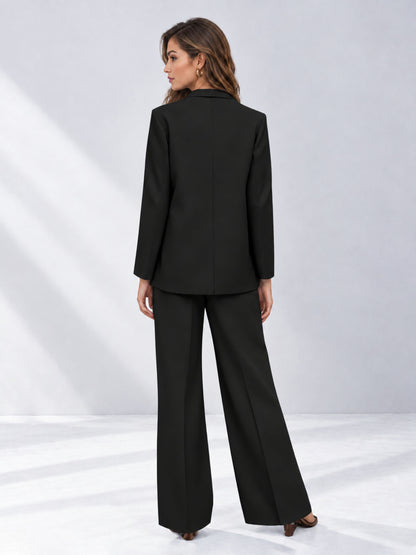 Black 2 Pieces Wide-Leg Suit Women's Suits 