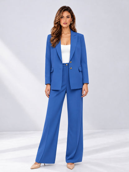 Blue 2 Pieces Wide-Leg Suit Women's Suits 