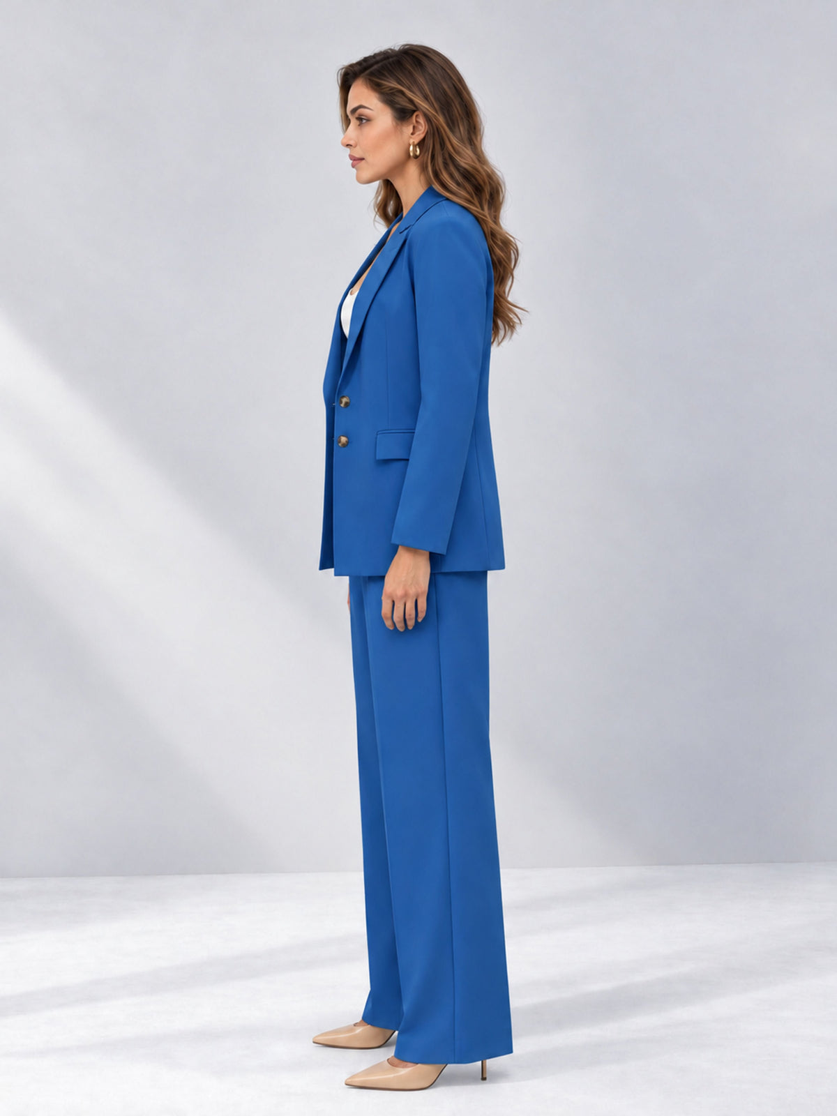 Blue 2 Pieces Wide-Leg Suit Women's Suits 