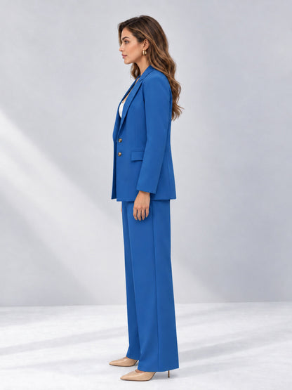 Blue 2 Pieces Wide-Leg Suit Women's Suits 