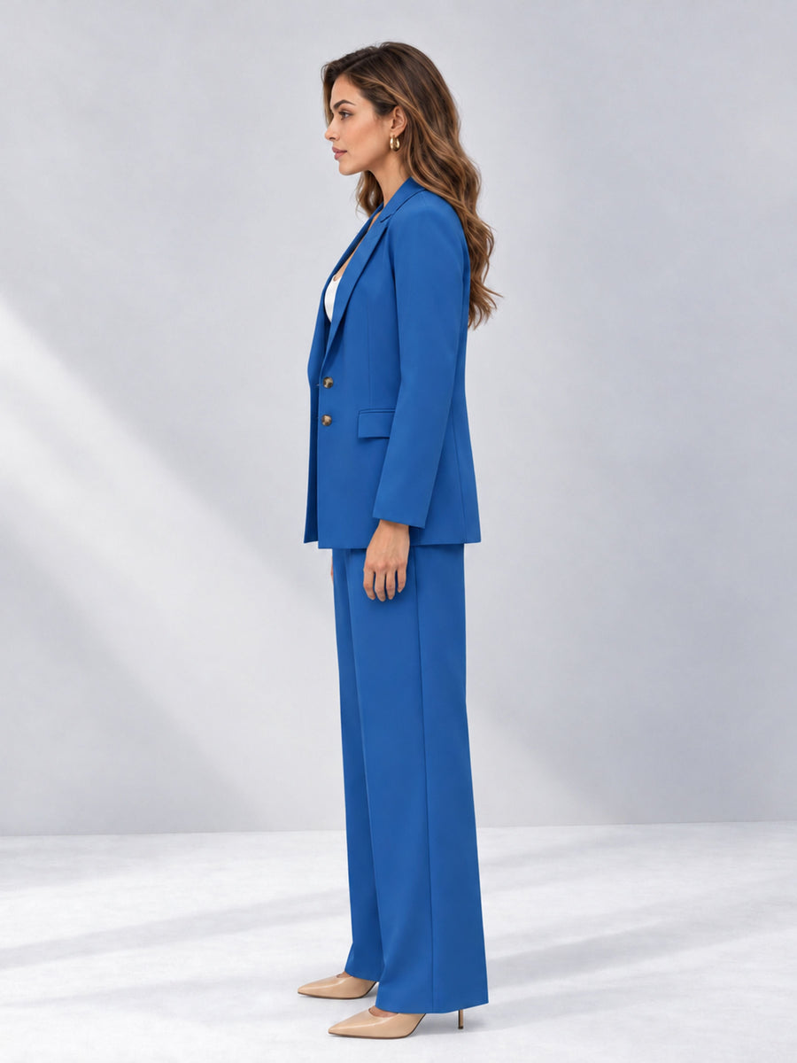 Blue 2 Pieces Wide-Leg Suit Women's Suits 