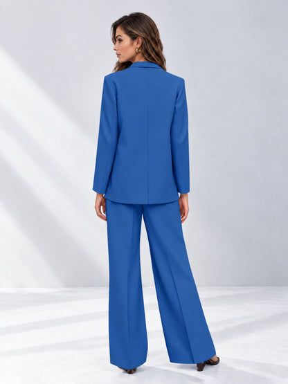 Blue 2 Pieces Wide-Leg Suit Women's Suits 
