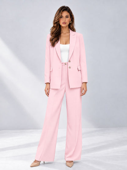 Blush Pink 2 Pieces Wide-Leg Suit Women's Suits 
