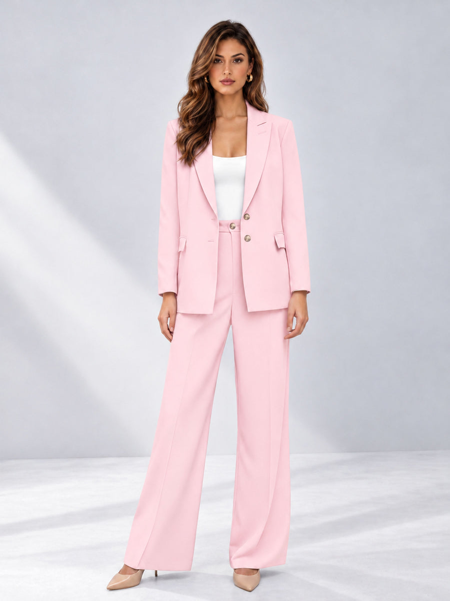 Blush Pink 2 Pieces Wide-Leg Suit Women's Suits 
