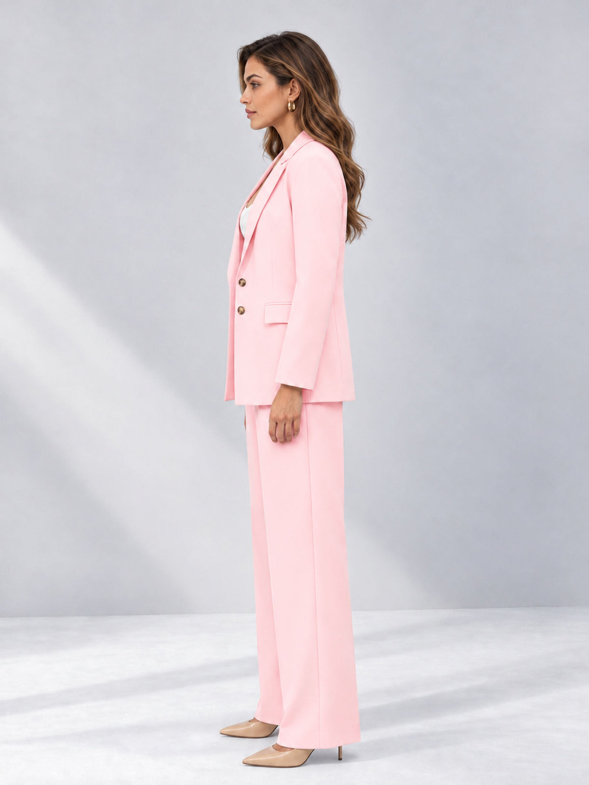 Blush Pink 2 Pieces Wide-Leg Suit Women's Suits 