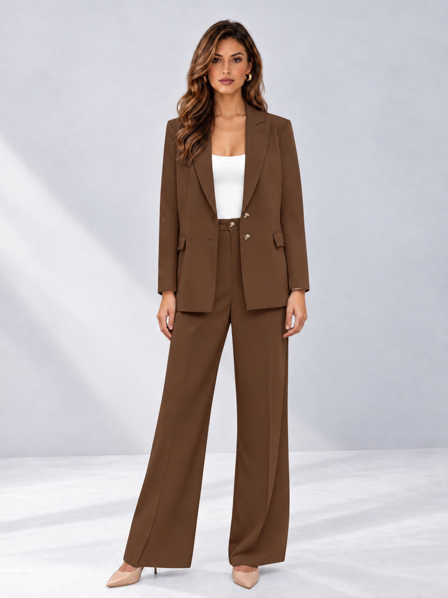 Brown 2 Pieces Wide-Leg Suit Women's Suits 