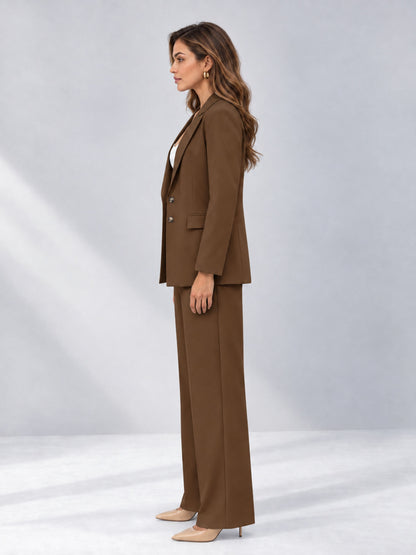 Brown 2 Pieces Wide-Leg Suit Women's Suits 