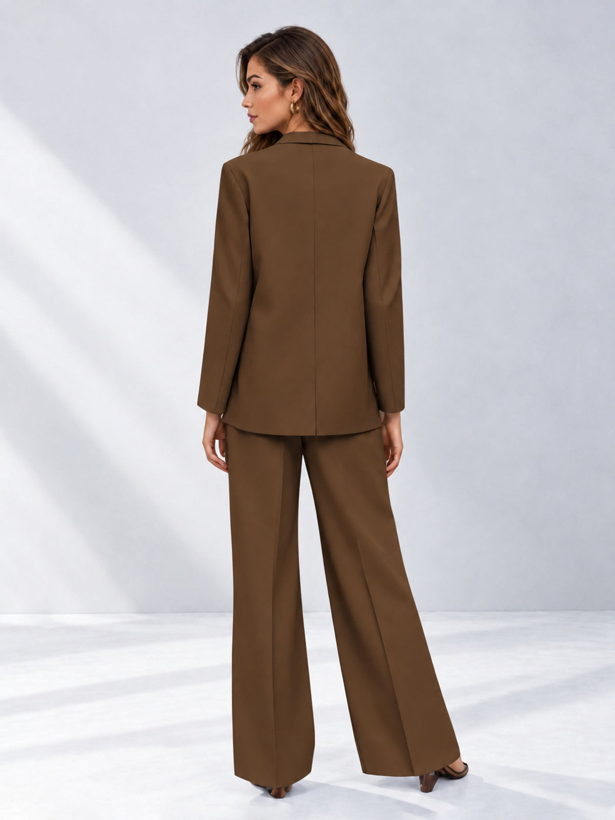 Brown 2 Pieces Wide-Leg Suit Women's Suits 