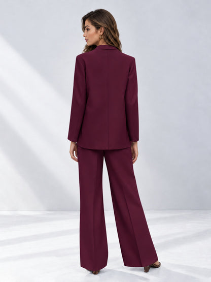 Burgundy 2 Pieces Wide-Leg Suit Women's Suits 