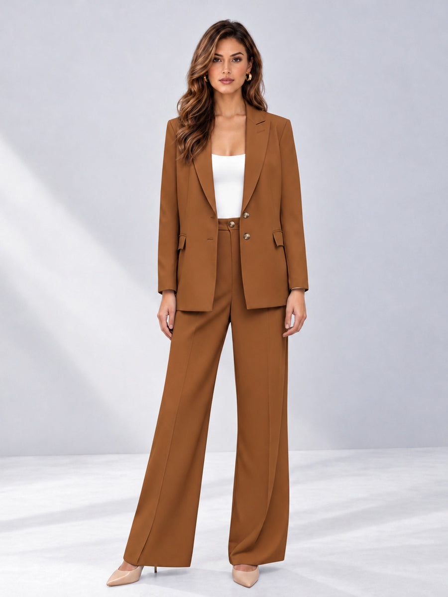 Burnt Orange 2 Pieces Wide-Leg Suit Women's Suits 