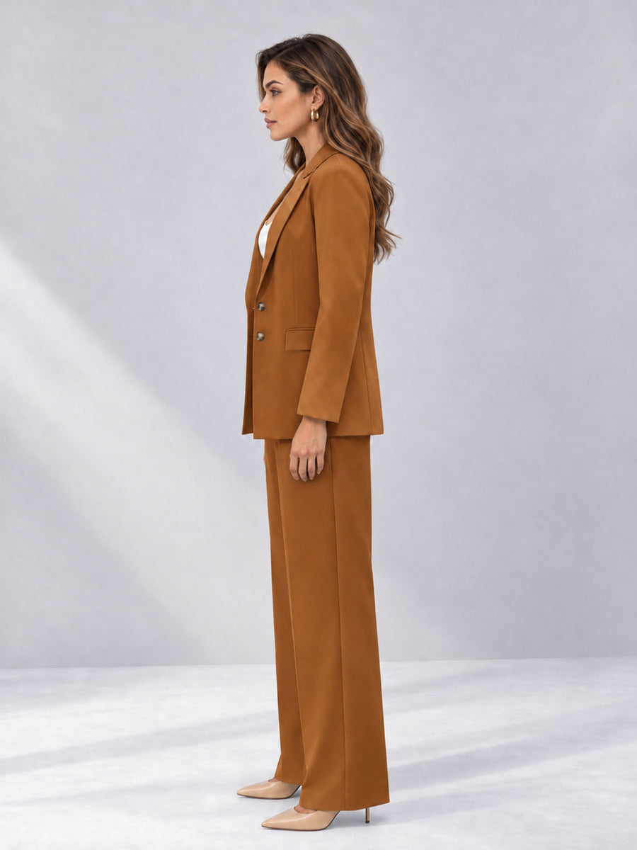 Burnt Orange 2 Pieces Wide-Leg Suit Women's Suits 