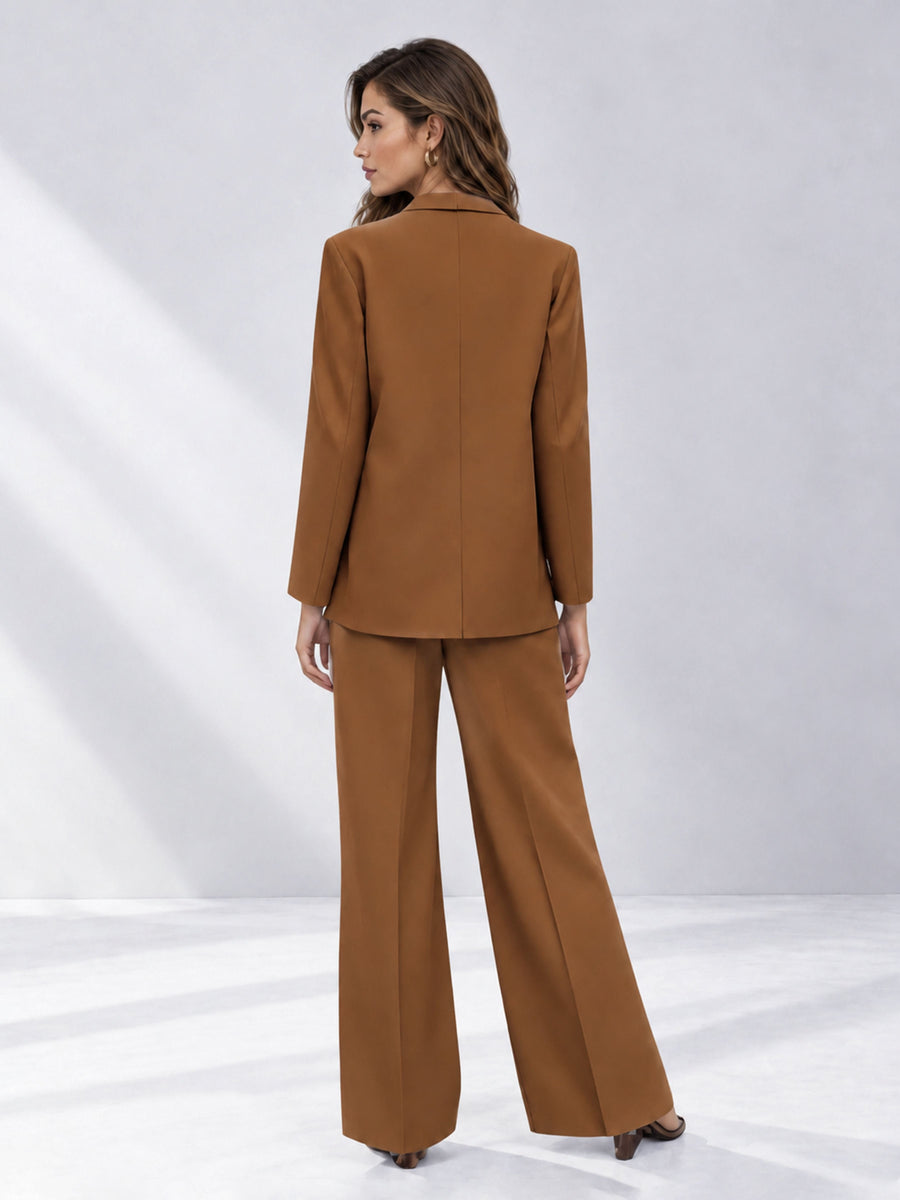 Burnt Orange 2 Pieces Wide-Leg Suit Women's Suits 