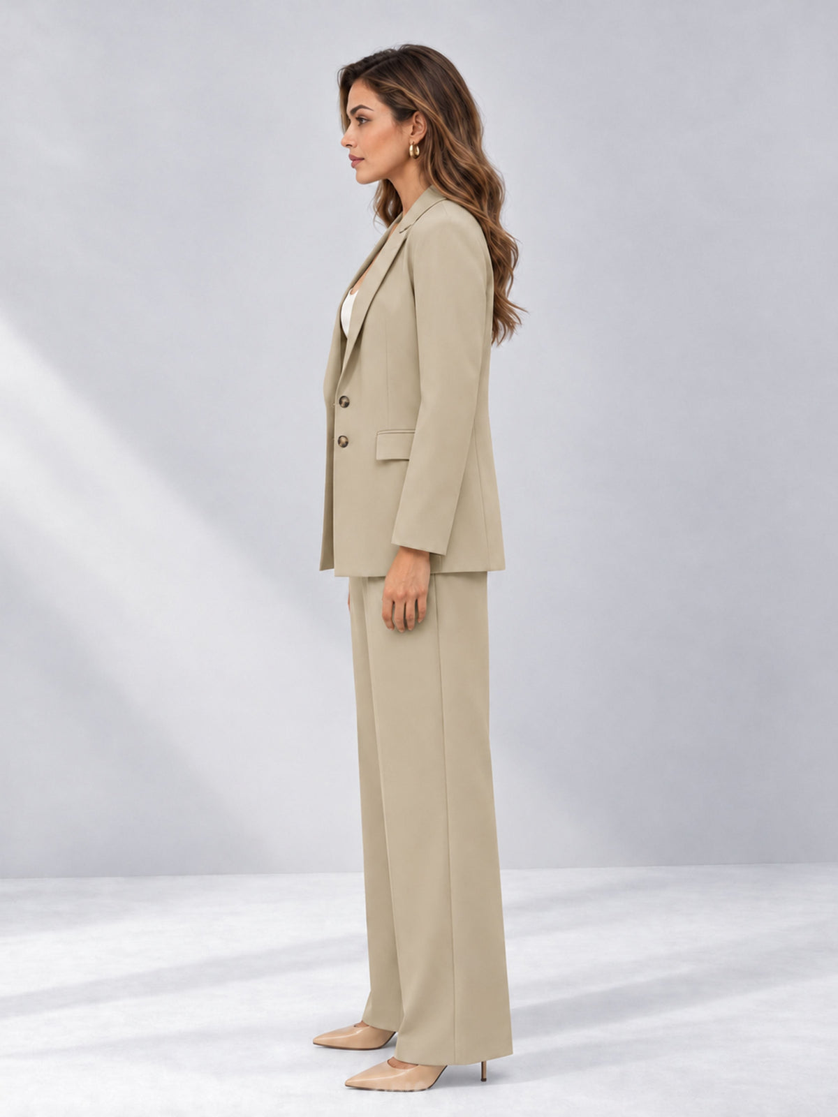 Champagne 2 Pieces Wide-Leg Suit Women's Suits 